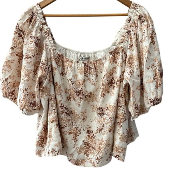 Abercrombie & Fitch Floral Linen Blend Off Shoulder Cropped Top Brown Size XXL - Picture 3 of 11